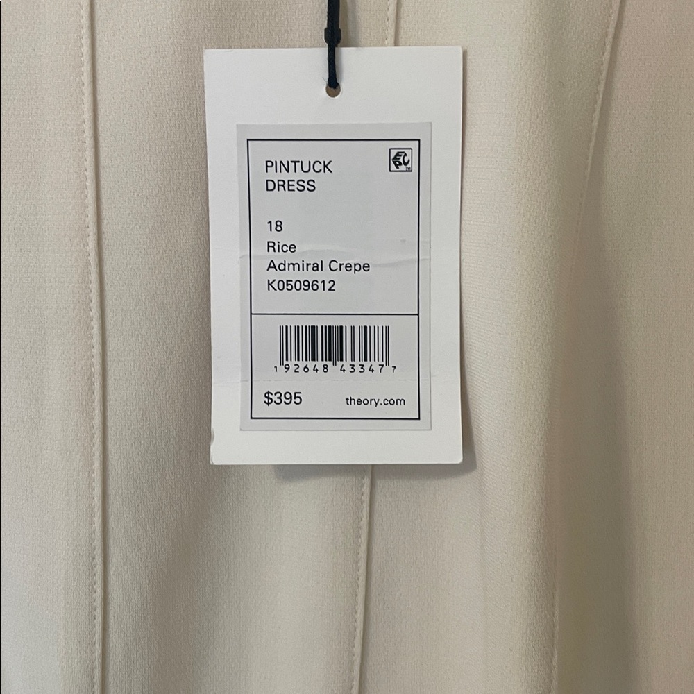 Theory Pintuck Rice Admiral Crepe Ivory Sleeveless Dress 18 NWT - Picture 3 of 5